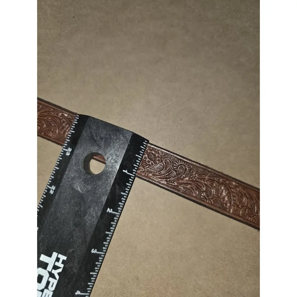 vintage TOOLED buckle belt WESTERN leather 46 brown COWHIDE floral cowboy rodeo